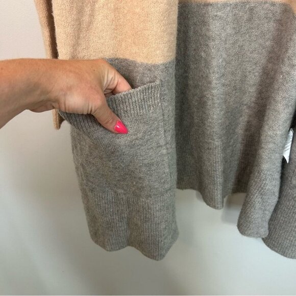 Madewell Kent Colorblock Tan Gray Merino Wool Blend Cardigan Women’s Size Small - Picture 4 of 7